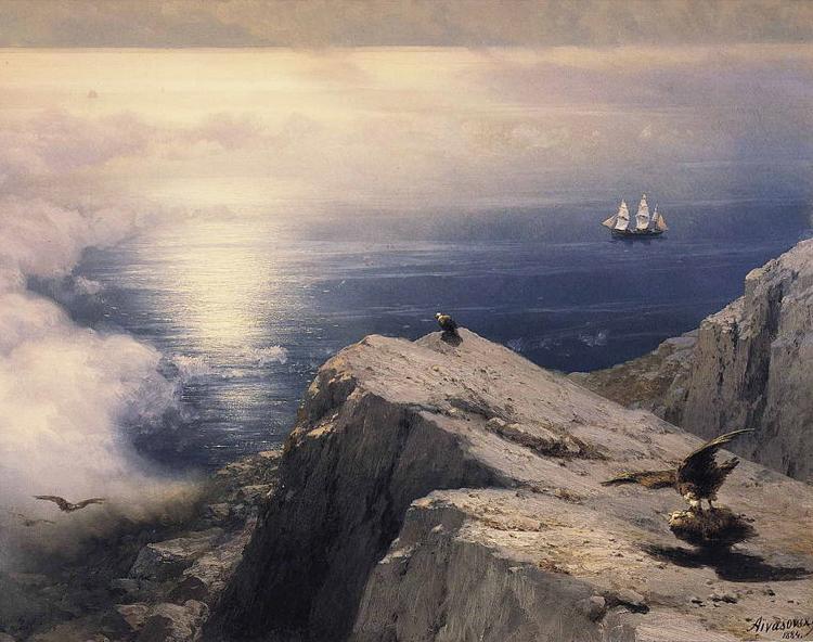 Ivan Aivazovsky A Rocky Coastal Landscape in the Aegean with Ships in the Distance